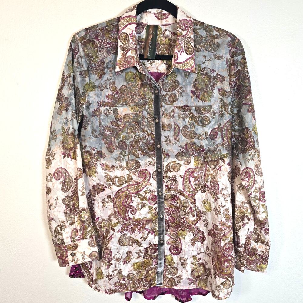 Aratta Silent Journey Shirt Women's M Mixed Paisley Velvet Burnout Boho Chic